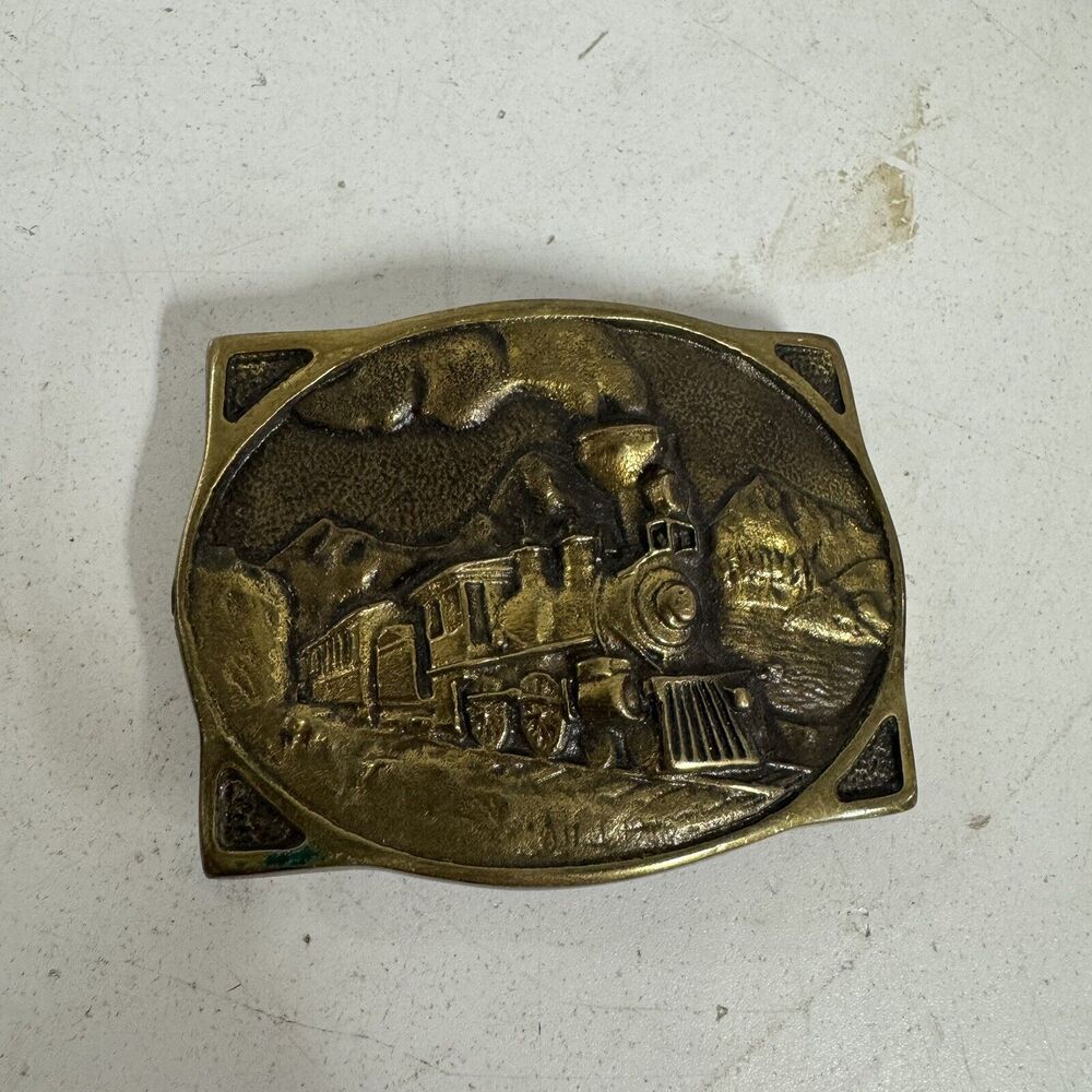VTG American Train Locomotive Solid Brass Belt Buckle 1976 Heritage Mint Y-I938